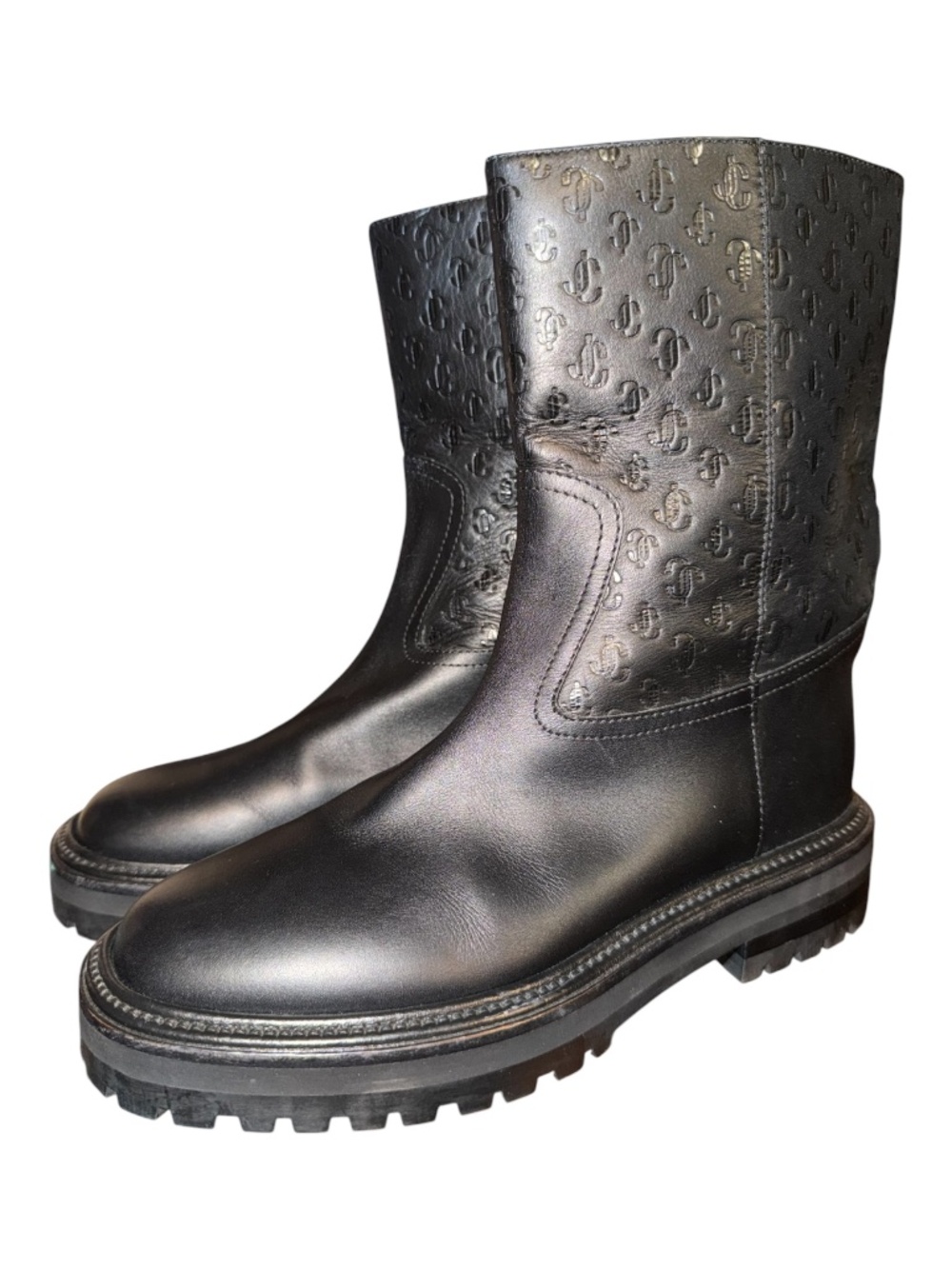Jimmy Choo Monogrammed Yari Mid Calf Leather Boots 37